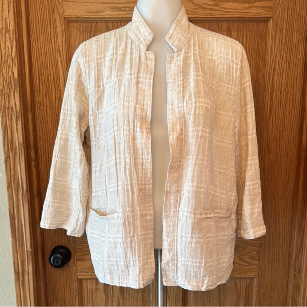 Eileen Fisher Cream Linen Open Blazer - Picture 3 of 10